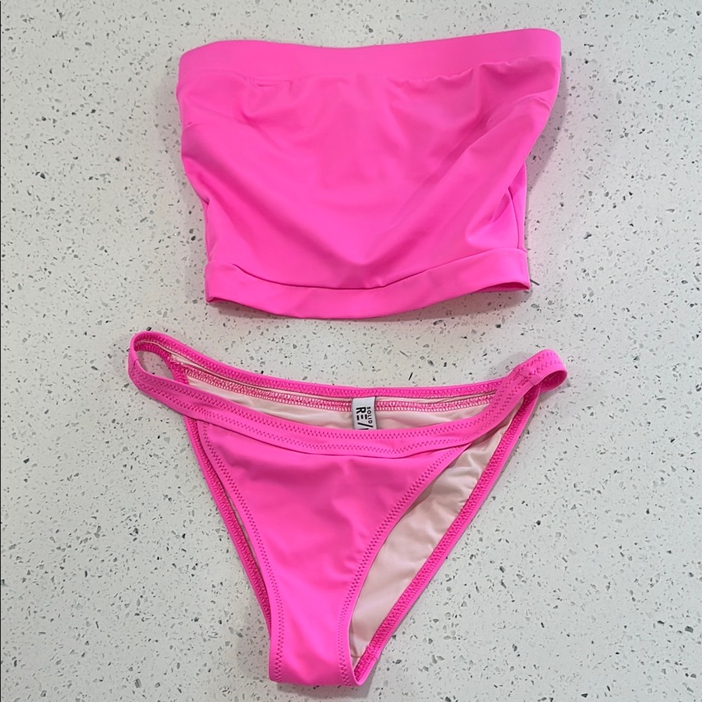 Re/Done Pink Bandeau Bikini Set